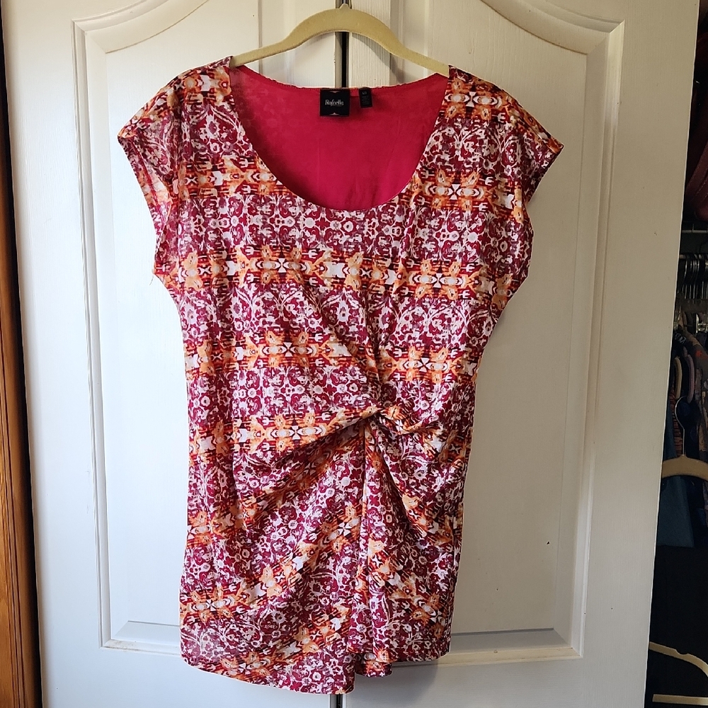 Apt. 9 Cranberry. Brown and Orange Patterned Blouse